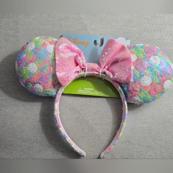 Disney Other - Disney Sequin Rainbow Minnie Ears Headband with Pink Bow